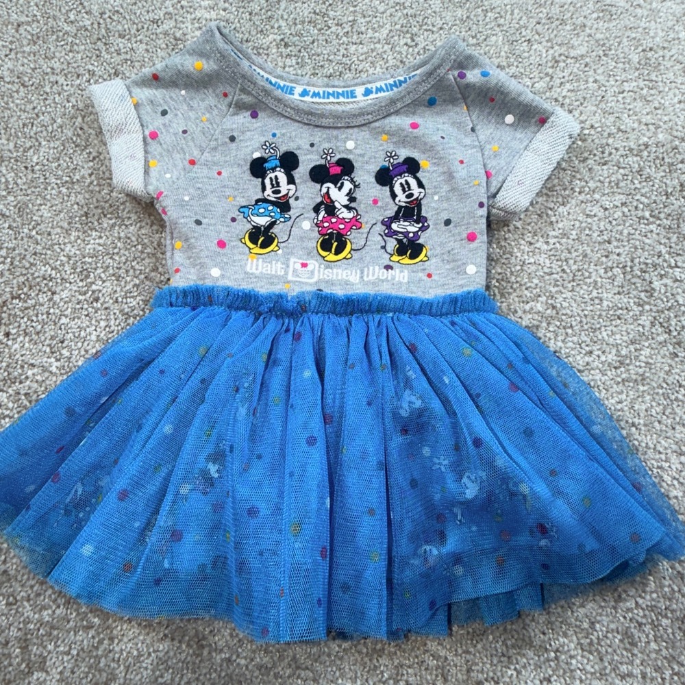 Disney Parks‎ Minnie Mouse Walt Disney World Gray Blue Tutu Bodysuit Dress NB
